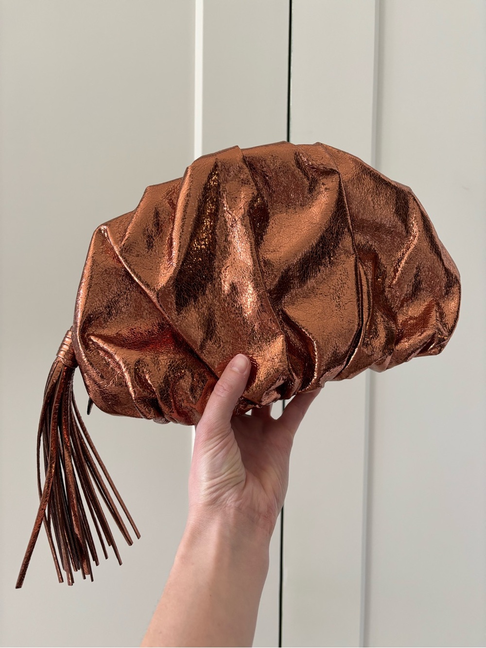 Rebecca Minkoff Copper Ruched Metallic Zip Clutch Bag